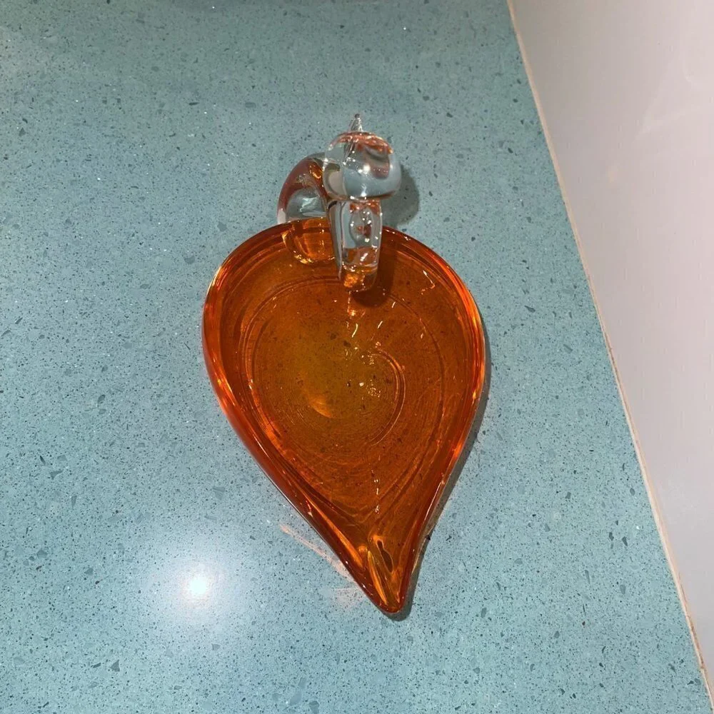 Art Glass MCM Orange Clear Glass Swan Ashtray - Picture 3 of 10